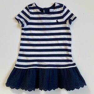 Polo Ralph Lauren Dress Size 9 Months Baby Girl Preppy Mavy Blue Stripes EUC